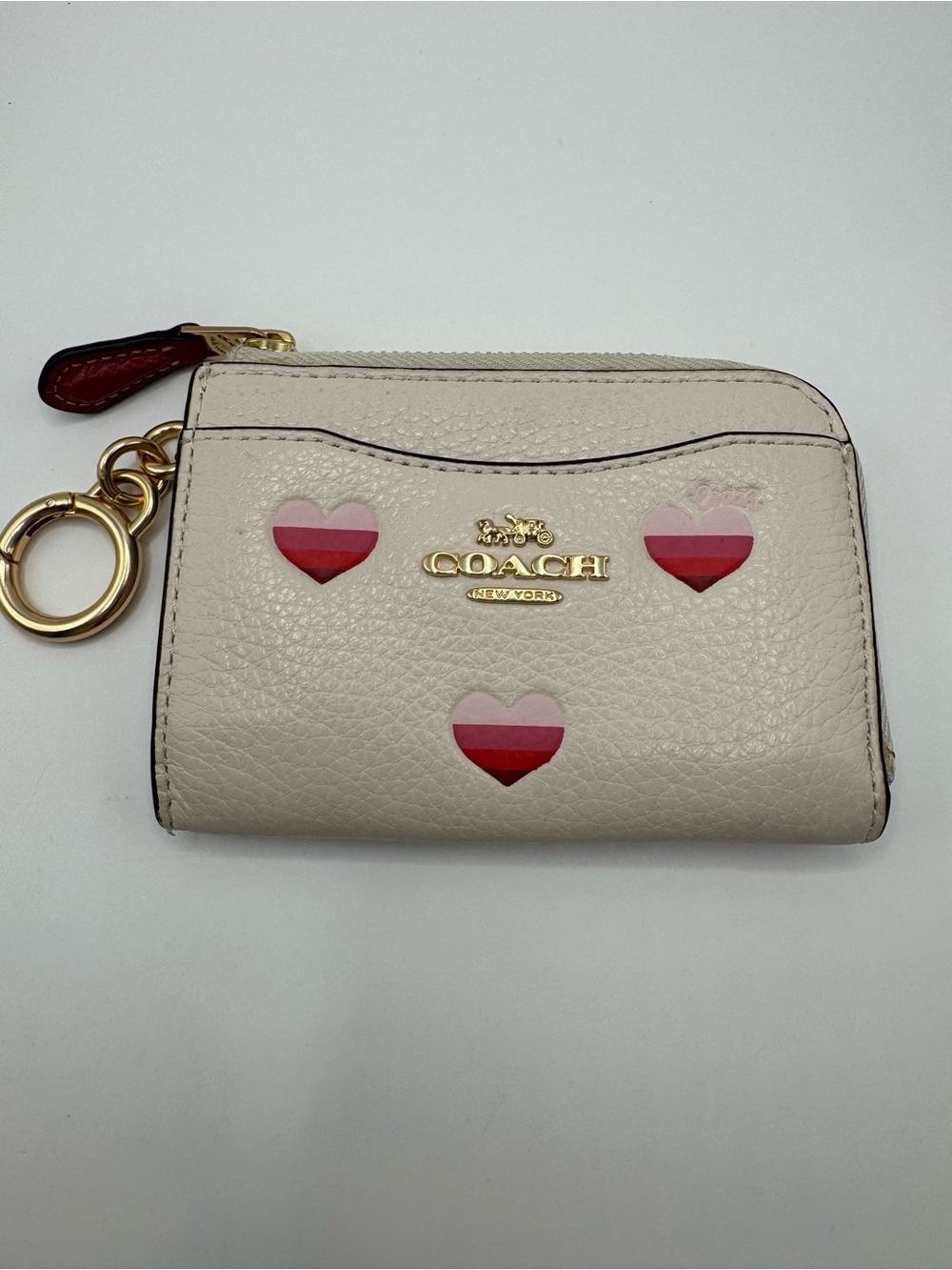 Coach L Zip Card Case Key Pouch Limited Edition Hearts Pebbled Leather